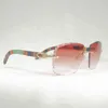 2022 Venta al por mayor de fábrica Nuevas lentes Forma de gran tamaño Sin montura Hombres Vintage Diamantes Gafas de sol de corte Tonos de cuerno natural para gafas de club de verano