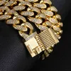 Rhinestones completos helados hacia fuera Miami Curb Cadena cubana Collar Longitud Oro Pavimentado CZ Bling Collares para hombres Hip Hop Joyería X0509