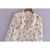 Blusas de chiffon de verão tops de impressão de flor doce camisas femininas duplas camadas babados 210421