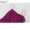 Nadafair violet moulante Club robe de soirée femmes dos nu froncé sangle Wrap Mini Sexy robe d'été robes Y1006