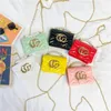 Kids Designer Jelly Handbag luxurys Girls Metal letter square Bag Children pearl chain Messenger Bags Princess Change Purse B042