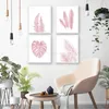 絵画ピンクの植物ポスターキャンバス絵画羽の羽の壁紙シンプルなアートクラフトノルディックプリント写真のホームオフィスの装飾