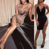 Women Sexy Dress Bandage Bodycon Evening Party V Neck Club Mini Halter Female Explosion Backless Sling Hip Casual Dresses