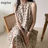 Polka Dot Elbise Kadın Kolsuz O-Boyun Kore Nedensel Elbiseler Yaz Gevşek Yüksek Bel Fırfır Vestidos Femme 1F166 210422