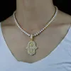 Chokers 5A Cubic Zirconia CZ Hamsa Hand Pendant Necklace Tennis Chain Iced Out Bling Luxury Women Sparking Jewelry7068694