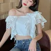 Korean Sexy Hollow Out White Shirt Women Sweet Backless Bow Sleeveless Summer Ladies Blouse Square Collar Short Style Tops 14591 210512