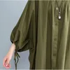 Gabardinas para mujer Johnature 2022 otoño suelto ejército verde moda larga cuello vuelto tres cuartos manga corbata irregular