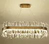 Moderno ouro longo candelabro de cristal metal diodo emissor de luz da lâmpada pingente de iluminação sala de estar casa de sala fixura