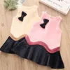 Winter Autumn 3-10 12 Years Child Cute Sweet Bow Patchwork Sundress Kids Baby Girls Warm Thickening Sleeveless Dress 210625