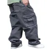 Pantaloni hip-hop a gamba larga da uomo Pantaloni cargo harem in cotone casual Pantaloni larghi larghi Streetwear Pantaloni da jogging taglie forti Abbigliamento uomo 211201