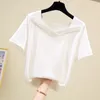 Lucyever sommar vit ren bomull t-shirt kvinnor casual solid färg v-hals kortärmad tees kvinna mode slim stretch topps 210521