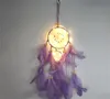 LED Light Dream Catcher Two Rings Feather Dreamcatcher Wind Chime Decorative Wall Hanging Multicolor 12ms J2