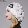 Lady Beret Caps Tricoté Réel Rex Fourrure De Lapin Beanie Chapeau Femmes Chapeaux D'hiver 100% Cap