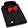 Män bröllop tuxedo långärmad klänning tröja franska manschettknappar swallowtail vik mörk knapp design gentleman shirt vit röd svart 210626