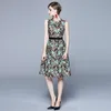 Spring And Summer Women Dress Runway Fashion Designer Sleeveless Flower Printed Elegant Chic Dresses Vestidos 210520