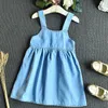 Summer Girls' Clothing Sets Style Lace-Side Puff Sleeve Lapel Top +Sling Dress 2Pcs Baby Kids Clothes Suit Children 210625