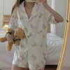Wikisspjs Pyjama mignon manches courtes Kawaii deux pièces ensemble d'été Loungewear Sleep Tops Bear Cub Cartoon PJS JP (Origine) 210809