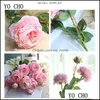 Dekorative Blumen Kränze Festliche Partyzubehör Hausgarten Yo Cho Rose Kunstblumen 3 Köpfe Rosa Weiß Pioenen Zijde Bloem Bruiloft Tuin