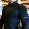 Running Jerseys Shirt Mannen T-shirt Lange Mouwen Compressie Shirts Gym Fitness Sport Fietsen Rits Rashgard