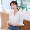 Blouse voor vrouwen Casual V-hals Kant Witte shirts Solid Color Puff Smeve Summer Womens Tops en Blouses Blusas 10204 210508