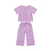 Costume de loisirs d'été pour filles, costume de pantalon de moustique à manches courtes pour enfants en deux pièces de style étranger pour bébé P4732 210622