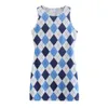 VUWWYV Summer Dress Woman White Blue Geometric Print Tank Dresses Women Fashion Sleeveless Casual Mini Ladies 210430