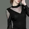 Kvinnors Vår Höststil Lace Shirts Liten Transparent Långärmad O-Neck Elegant Mode Casual Blusas Toppar DF3293 210609