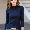 Outono inverno algodão branco blusa mulheres coreano meia-coleira sólida manga longa camisa casual elegante blusas 11220 210512