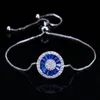 Charm Bracelets Elegant Women Adjustable Size Silver Color Fashion Round Royal Blue Crystal Cubic Zirconia Bangles Raym22