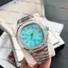 Mens Watch Sky Blue PP حركة ميكانيكية أوتوماتيكية الياقوت البلورية الشفافة الظهر 316L من الفولاذ المقاوم للصدأ أنماط جديدة