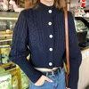 Korobov otoño nuevo estilo preppy vintage mujeres suéter delgado puff manga suéteres sólido coreano solo pecho cardigan 78646 210430