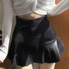 Goth Black High-Paisted Y2K Krótkie skórzane spódnica damska Harajuku Kawaii Ruffles Vintage PU Mini plisowane spódnice dla dziewczyn 210629