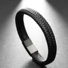 Moda charme mão tecida de alta qualidade couro preto fivela bracelete para homens pulseira pulseira presente q0719