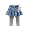 pantaloni della gonna primaverili e leggings autunnali in denim cucitura per bambini P4437 210622