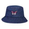 Papillon broderie Denim chapeau femmes été Designer Panama chapeau casquettes de pêche femme seau chapeaux hip hop casquette de soleil