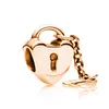 2022 Original 925 silver beads Rose Gold Sparkling Heart Lock Key Pendant Beads Charm Fit Pandora Charms Bracelets Women DIY Jewelry