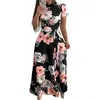 Kvinnor lång maxi dr sommar blommig tryck boho stil strand drcasual kortärmad bandage party drvestidos plus storlek x0621