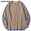 Printemps Hommes T-shirt Side Stripe Hip Hop Sweat-shirt à manches longues Streetwear surdimensionné Harajuku Coton Top Tees Hommes Vêtements 210601