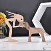 Humen en Hond Craft Figurine Desktop Tafel Ornament Houten Mannen Puppy Model Creatieve Thuiskantoor Decoratie Gift Mooie Dropship