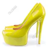 Olomm Hot Women Spring Pumps Patent Sexy Stiletto High Healt Toe Round Toe Lindo Fuchsia Party Shoes Women US Plus Size 5-20