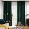 Nordic Velvet Cortinas Olive Green Curtain Cortina Blackout Cortinas Quarto para sala de estar Sólida Cor Costura Custom 210712