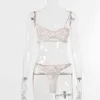 maglia sottile delle donne di stile maglia ricamata biancheria intima sexy con ferretto raccogliere reggiseno collant perizoma sexy lingerie set 211104