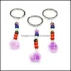 Chave Anéis Jóias 7 Chakra Bolsa De Pedra Natural Bolsa Suporte Irregar Ametista Crystal Quartz Stones Chaveiros Dangle Car Corrida Chains Drop