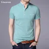 Liseaven Men Mandarin Collar T-shirt Podstawowy Tshirt Mężczyzna Krótki Rękaw Koszula Marka Topstees Bawełna T Koszula 210629