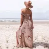 Neins 2020 Kobiety Sexy Floral Dress Summer Split Maxi Beach Sundress Off Backless Dress Boho Długie sukienki Vestidos Femme X0521