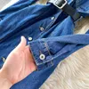 Vintage Blue Denim Sukienka Kobiety Jesień Lapel Collar Pełna Rękaw Single Breasted Koreański Work Ol Jeans Long Maxi 210603