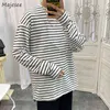 Hommes T-shirts à manches longues Printemps Automne Rayé Hommes Tee Unisexe Tops Vêtements Pour Hommes Tout-match Casual Ins Ulzzang Lâche Basique Tendance G1222