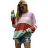 Autumn Patchwork Color Stretch Sweater For Women O-neck Long Sleeve Office Lady Streetwear Casual Sweaters And Pullovers 210608