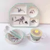 5 pezzi / set Ciotola di alimentazione per bambini Fibra di bambù Resina per uso alimentare Anti-goccia Baby Cup Forchetta Cucchiaio Griglia Piatto Set da tavola G1210