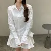 Lato Biała Koszula Sukienka Kobiety Koreański Dorywczo Rękaw Rękaw Mini Żeński Vintage Elegancki Single Breasted Robe Femme 210514